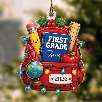 Personalized First Grade Backpack acrylic Christmas ornament with custom name