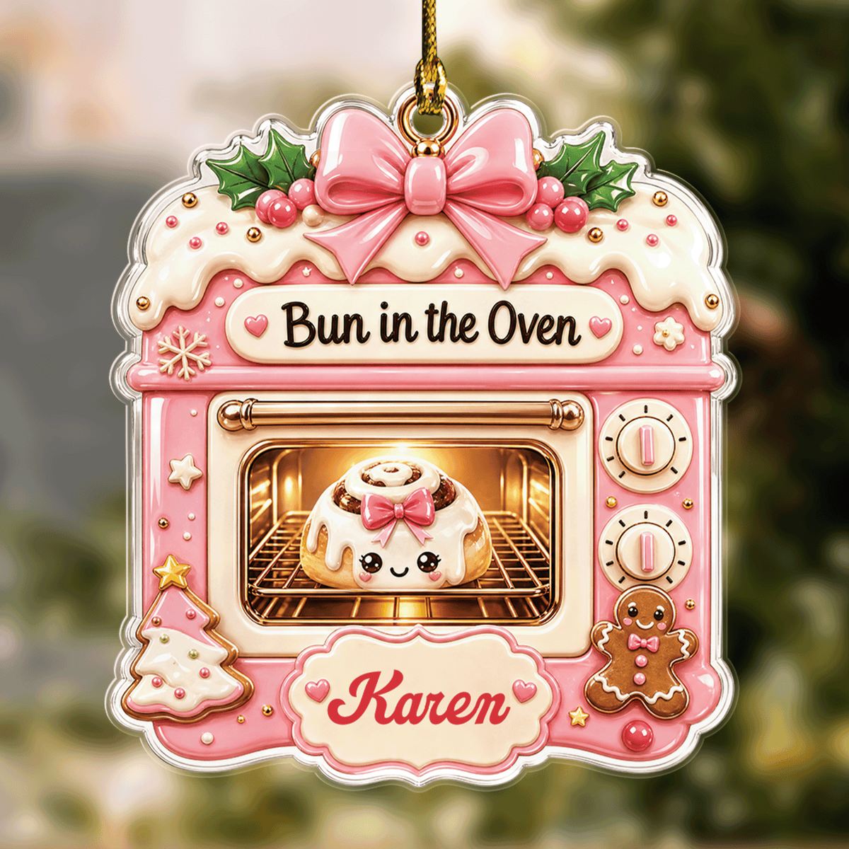 Personalized Bun In The Oven acrylic Christmas ornament with custom name