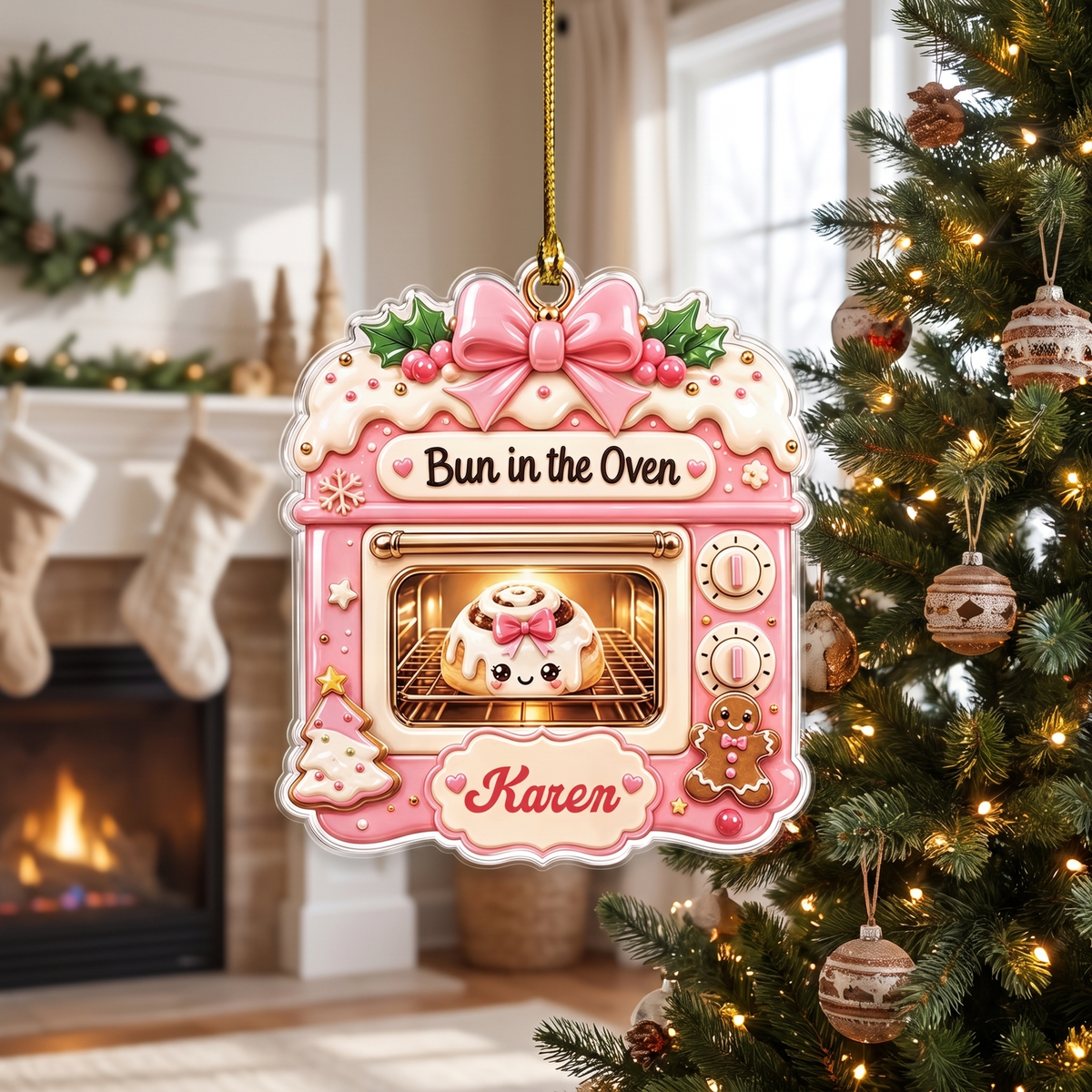 Personalized Bun In The Oven acrylic Christmas ornament, view 2