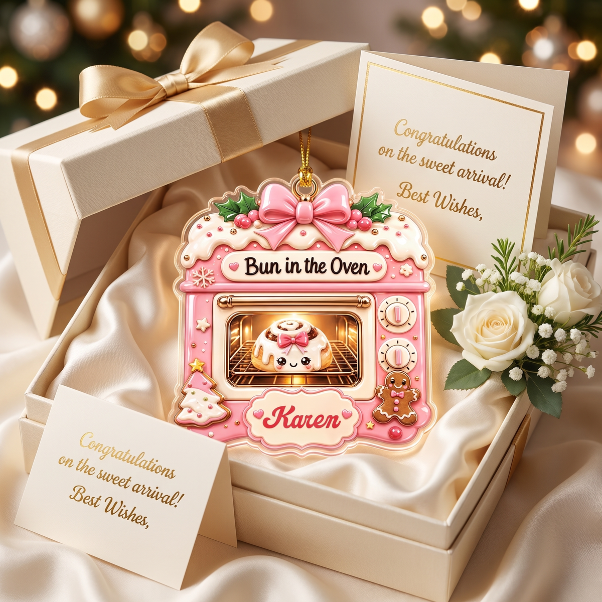 Personalized Bun In The Oven acrylic Christmas ornament, view 3