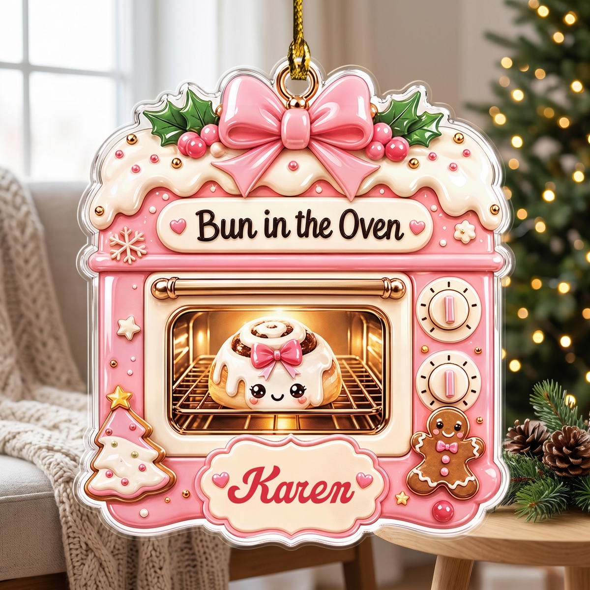 Personalized Bun In The Oven acrylic Christmas ornament, view 6