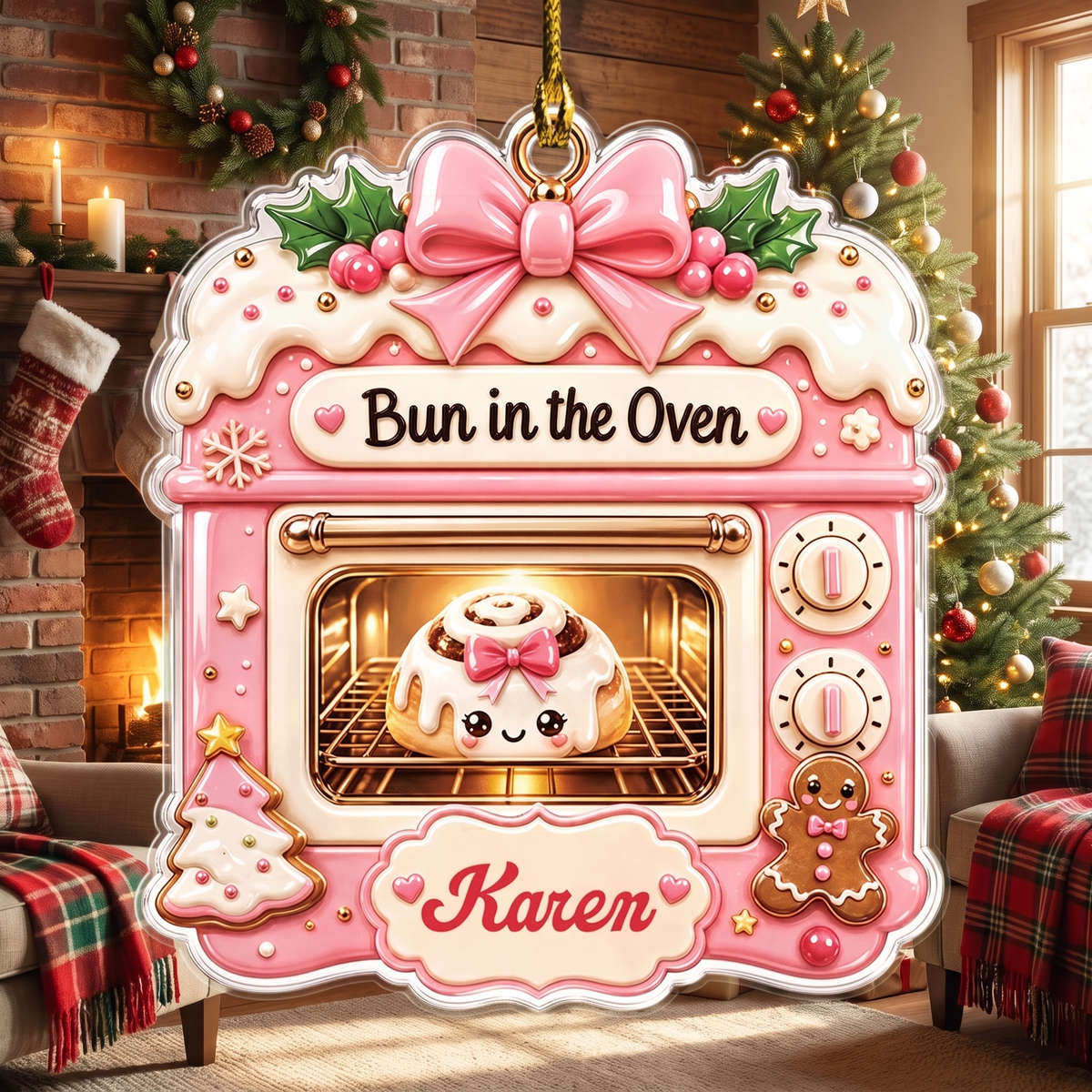 Personalized Bun In The Oven acrylic Christmas ornament, view 7