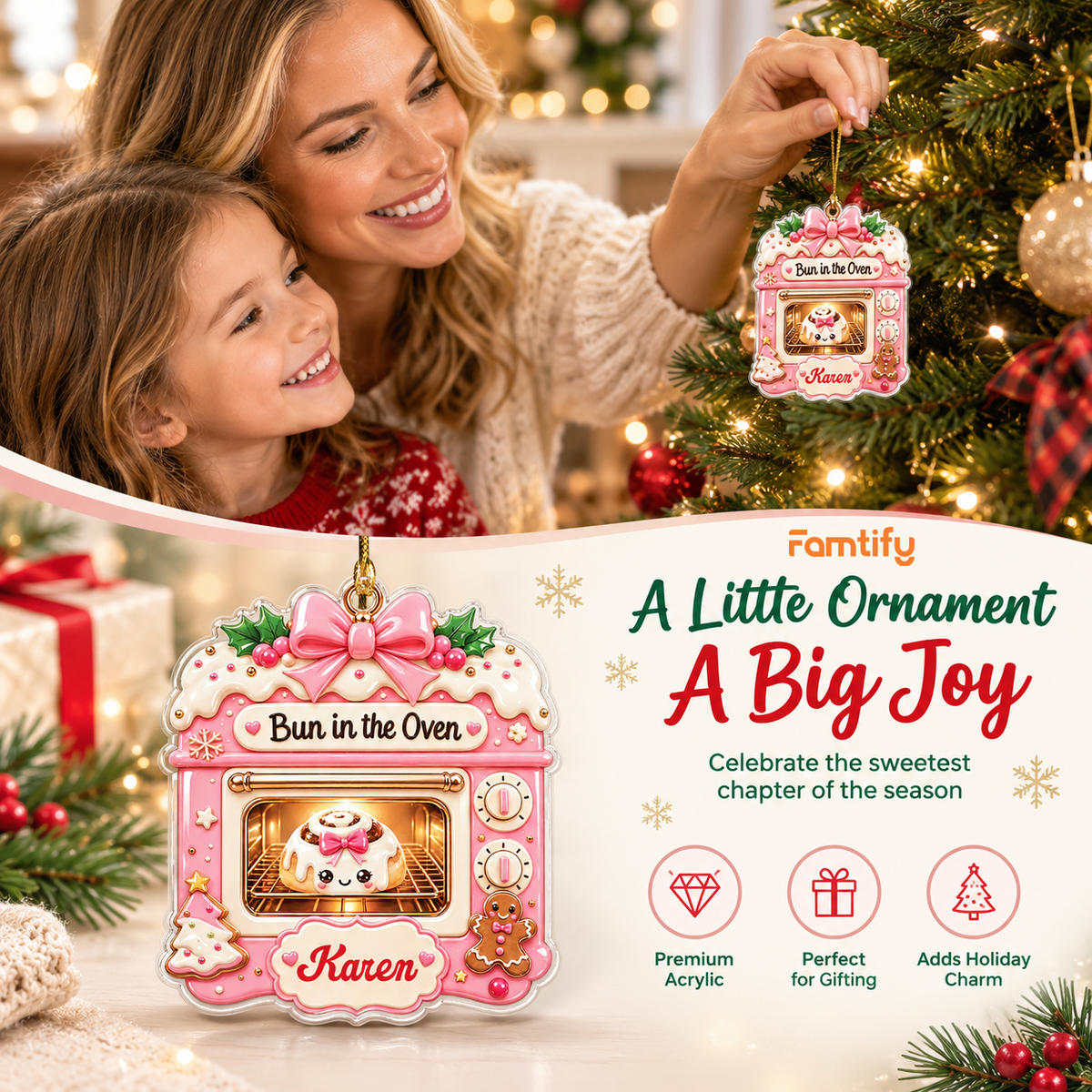 Personalized Bun In The Oven acrylic Christmas ornament, view 8