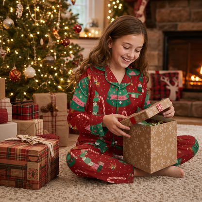 Custom face photo and name elf Christmas tree kid pajamas view 5