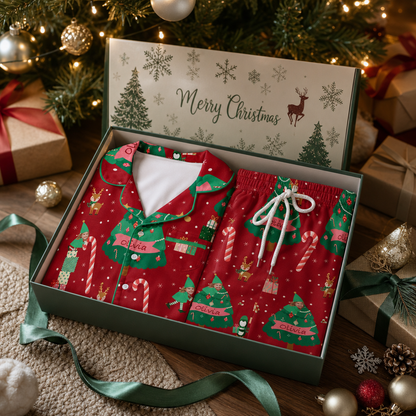 Custom face photo and name elf Christmas tree kid pajamas view 6