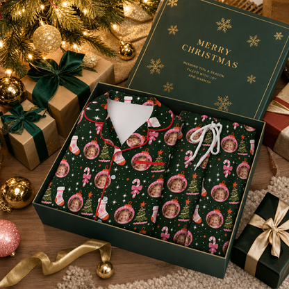 Custom face photo pink ornament stocking kid Christmas pajamas view 4