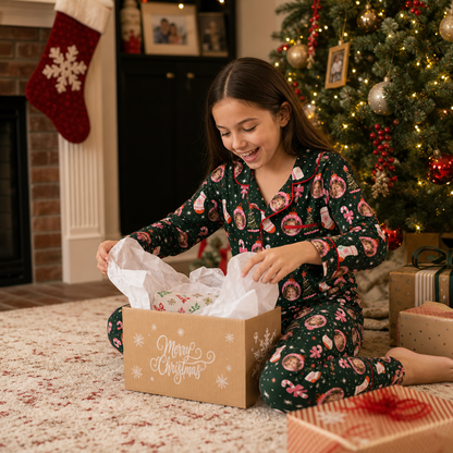 Custom face photo pink ornament stocking kid Christmas pajamas view 8