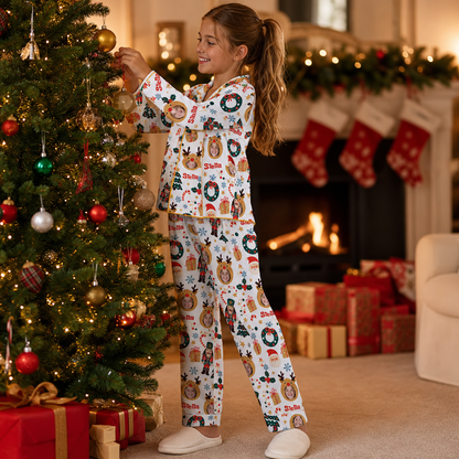 Custom face photo and name reindeer kid Christmas pajamas view 4