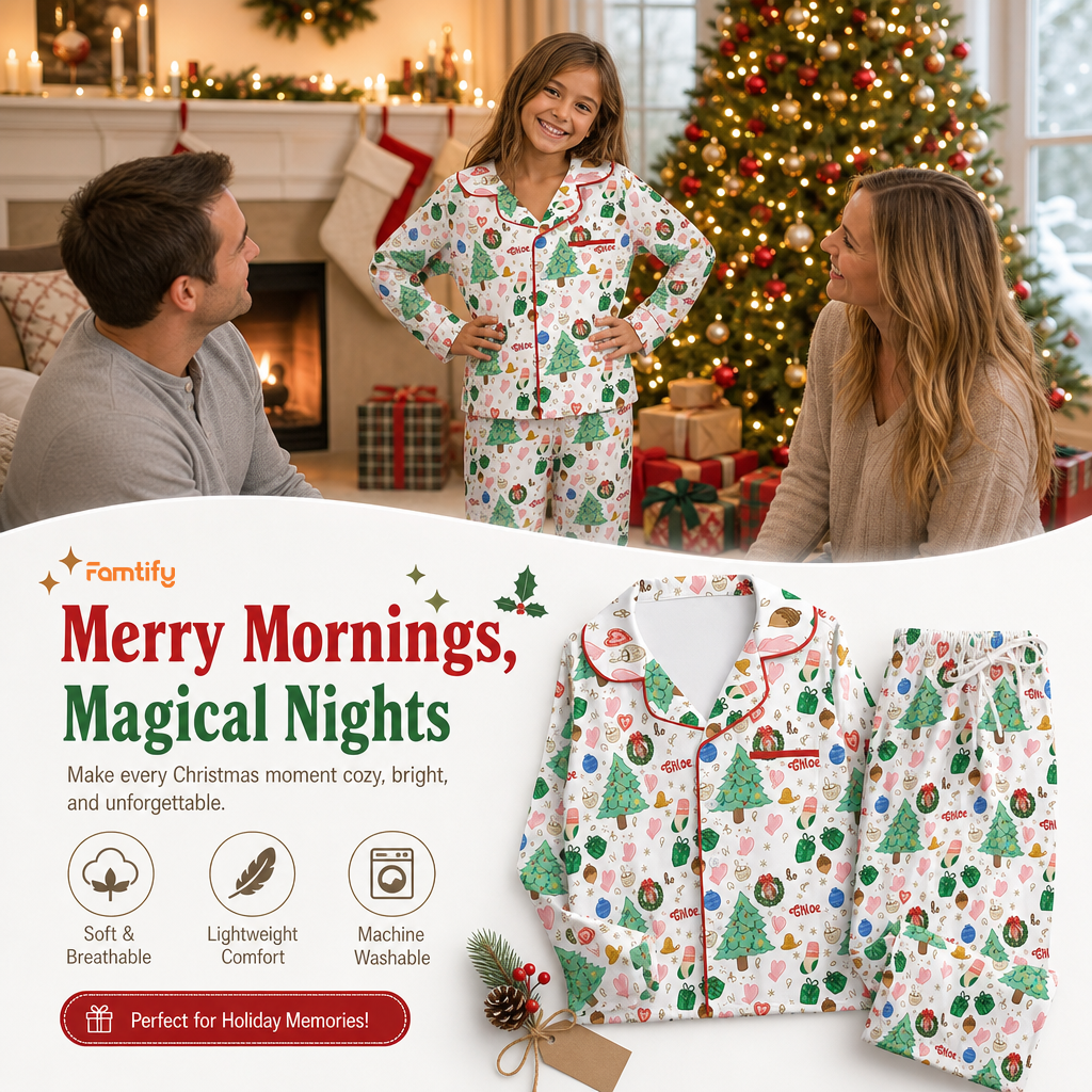 Custom face photo and name wreath kid Christmas pajamas view 2