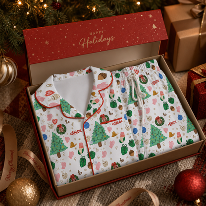 Custom face photo and name wreath kid Christmas pajamas view 4