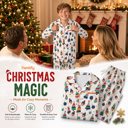 Custom face photo colorful tree kid Christmas pajamas view 2