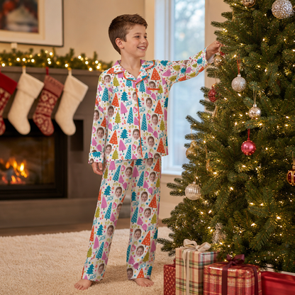 Custom face photo and name whimsical trees kid pajamas view 4
