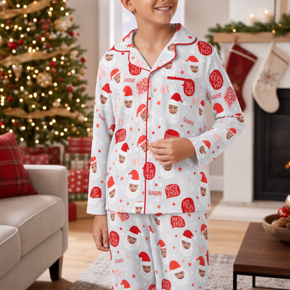 Custom face photo and name Ho Ho Ho Santa kid pajamas view 3