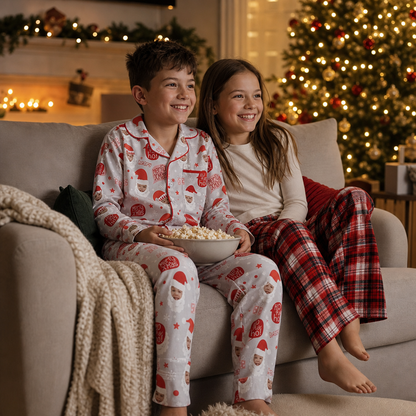 Custom face photo and name Ho Ho Ho Santa kid pajamas view 6