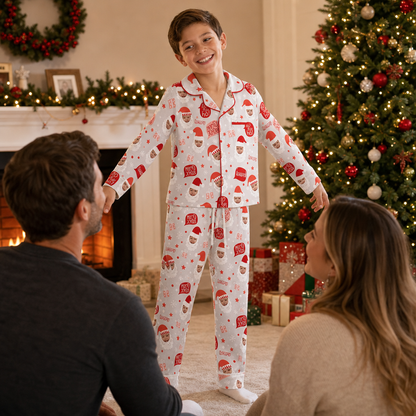 Custom face photo and name Ho Ho Ho Santa kid pajamas view 8