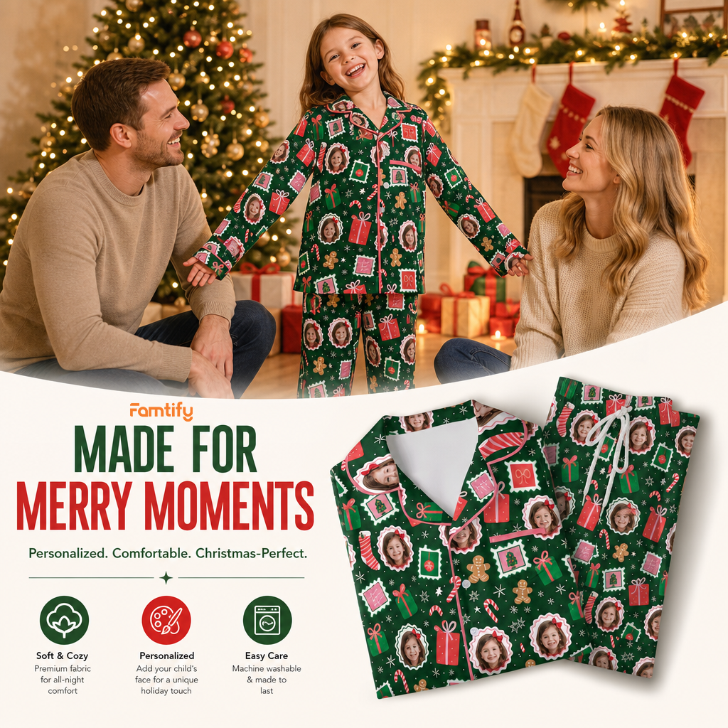 Custom face photo gift frame kid Christmas pajamas view 2