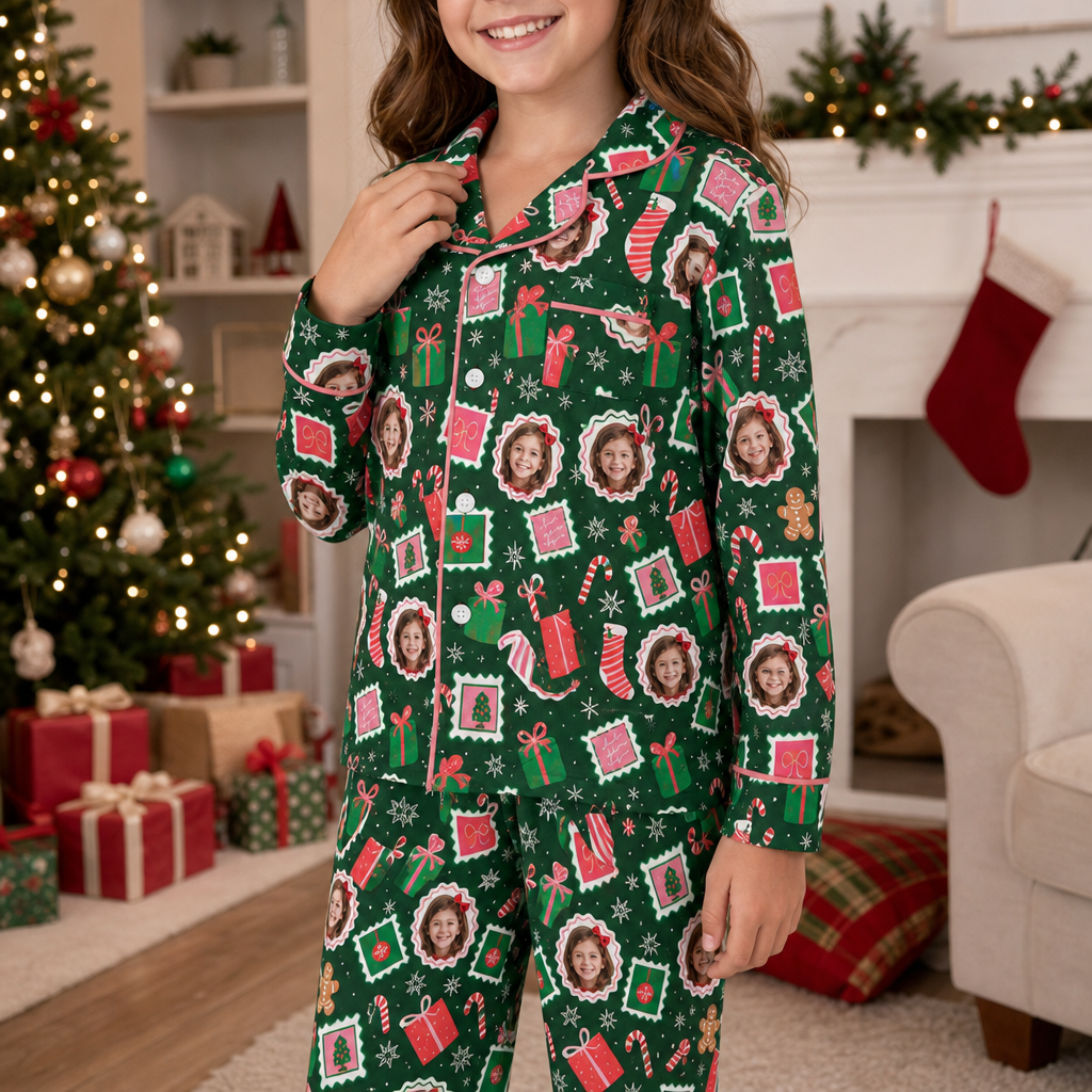 Custom face photo gift frame kid Christmas pajamas view 3
