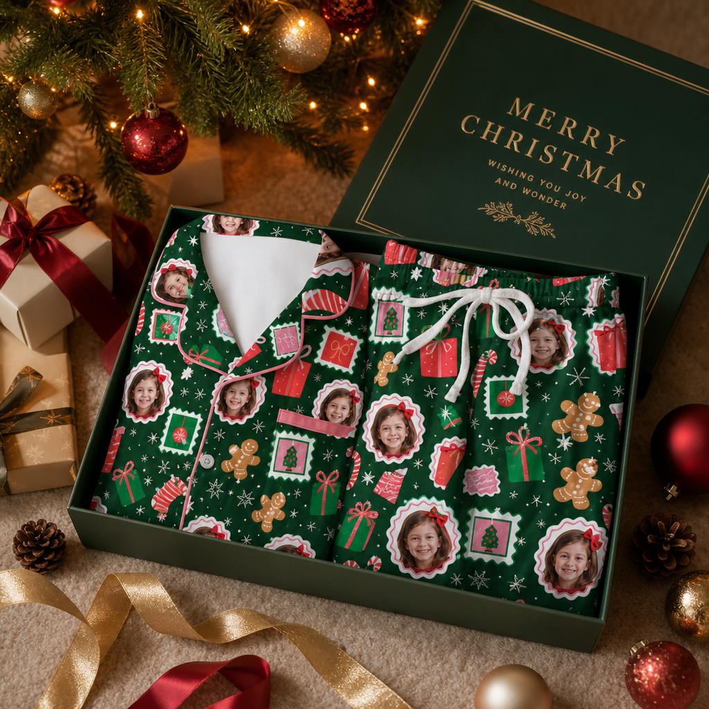 Custom face photo gift frame kid Christmas pajamas view 4