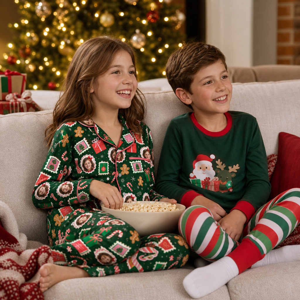 Custom face photo gift frame kid Christmas pajamas view 8
