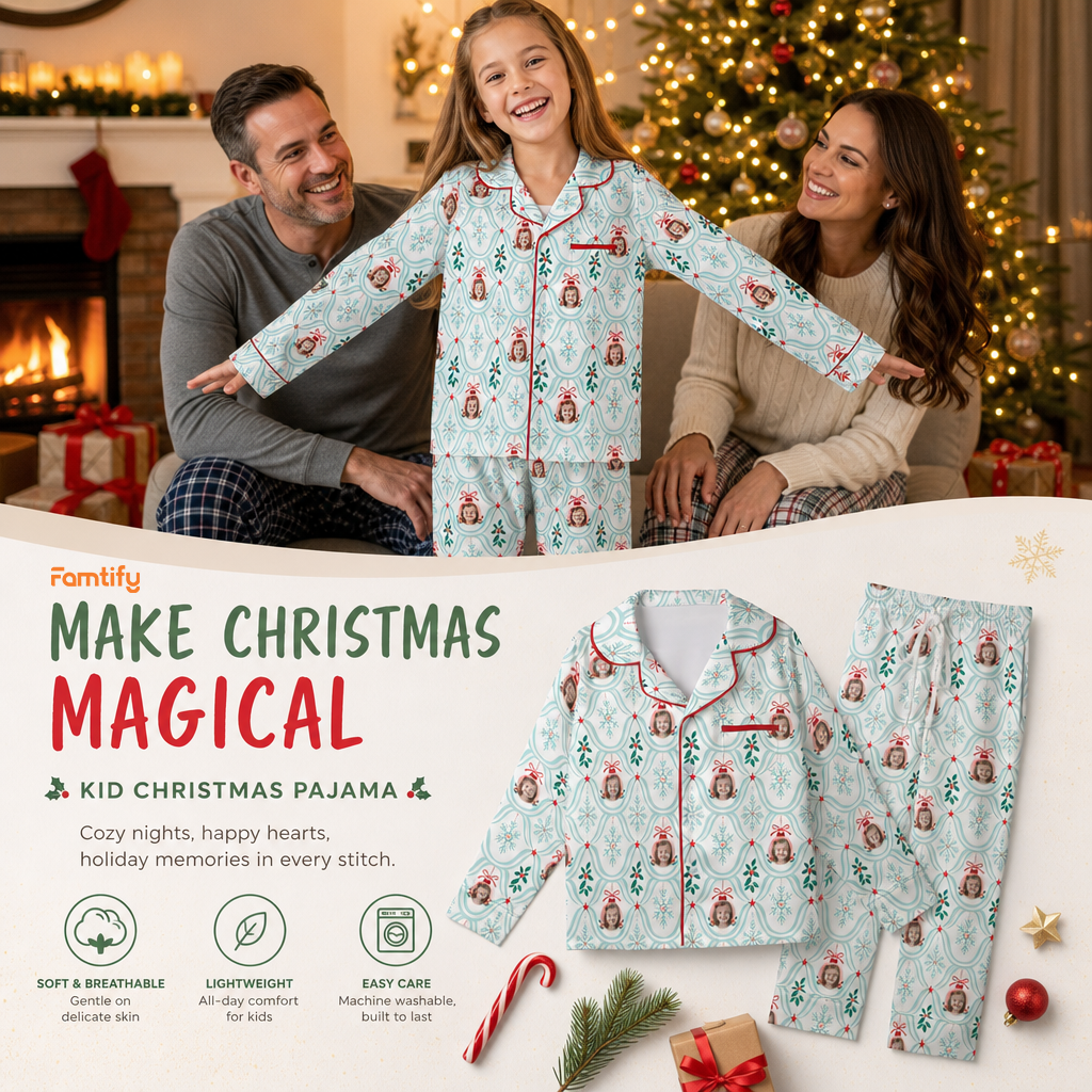 Custom face photo snowflake ornament kid pajamas view 2