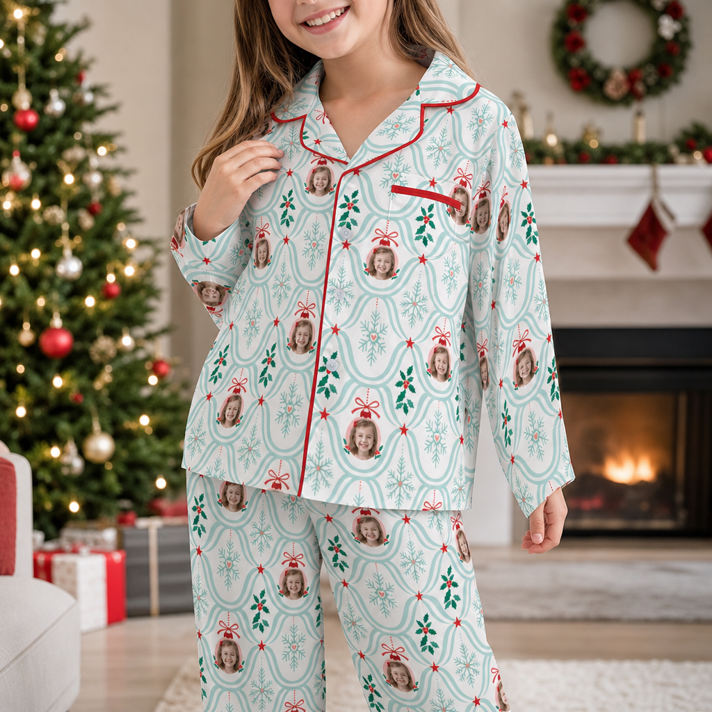 Custom face photo snowflake ornament kid pajamas view 3