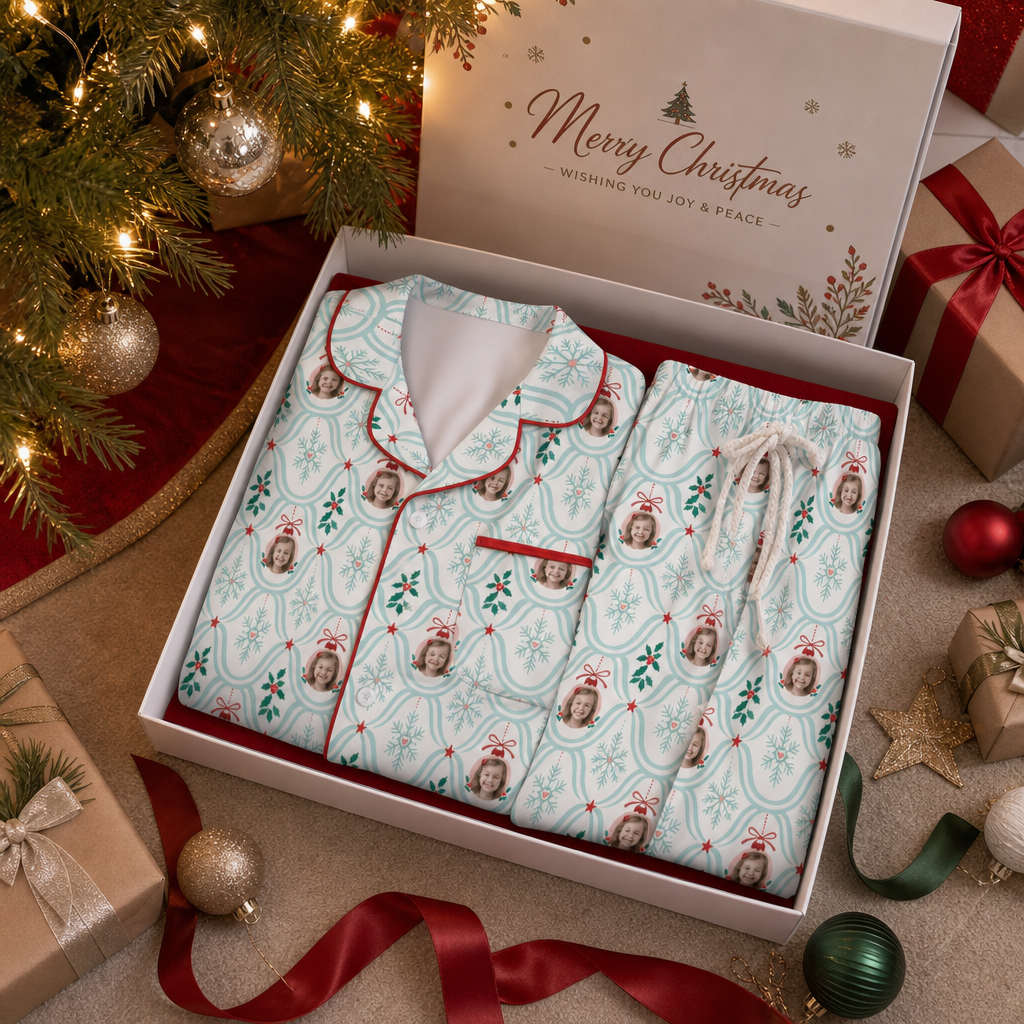 Custom face photo snowflake ornament kid pajamas view 4