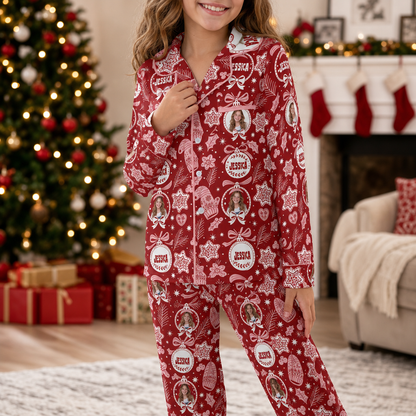Custom face photo and name folk ornament kid pajamas view 3