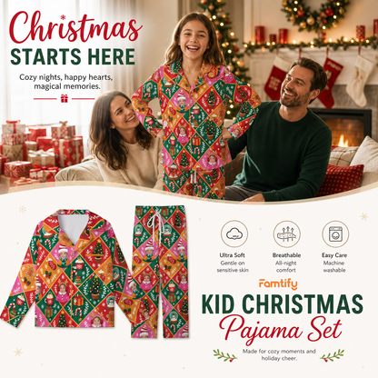 Custom face photo patchwork kid Christmas pajamas view 2