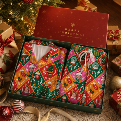 Custom face photo patchwork kid Christmas pajamas view 4