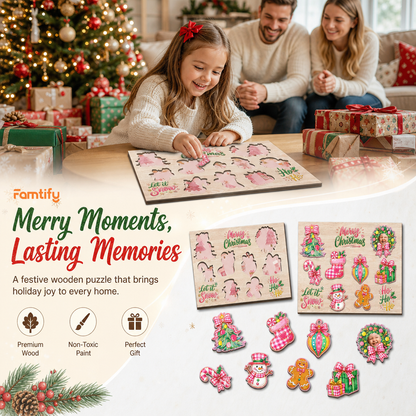 Personalized Christmas photo wreath large wooden puzzle board for kids