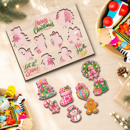 Personalized Christmas photo wreath large wooden puzzle board for kids