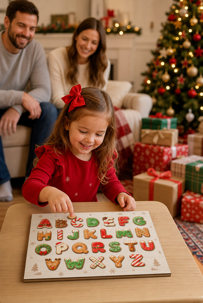 Christmas cookie alphabet large wooden puzzle board for kids