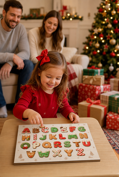 Christmas cookie alphabet large wooden puzzle board for kids