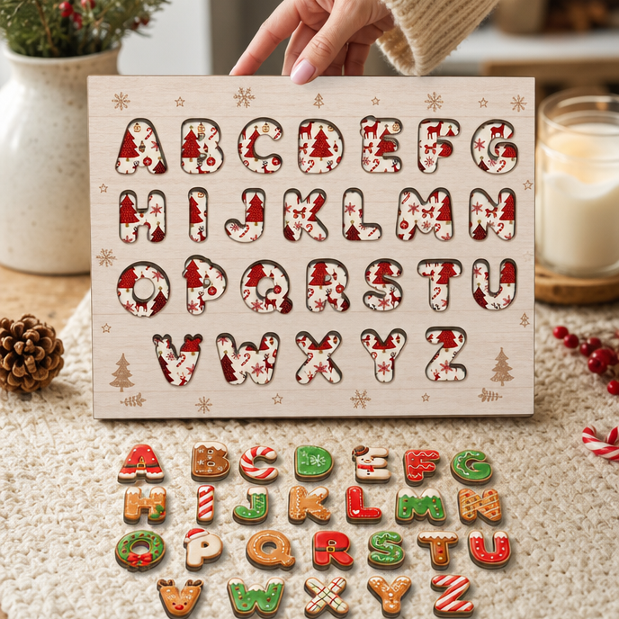 Christmas cookie alphabet large wooden puzzle board for kids