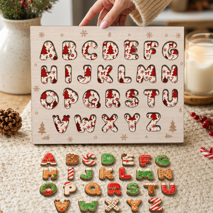 Christmas cookie alphabet large wooden puzzle board for kids