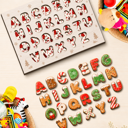 Christmas cookie alphabet large wooden puzzle board for kids