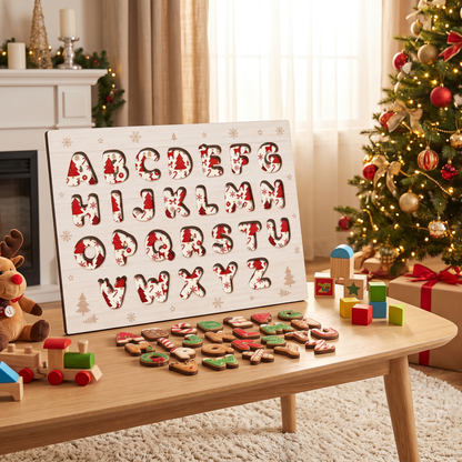 Christmas cookie alphabet large wooden puzzle board for kids