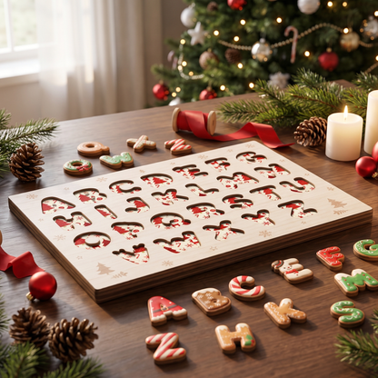 Christmas cookie alphabet large wooden puzzle board for kids