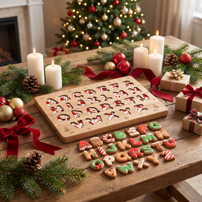 Christmas cookie alphabet large wooden puzzle board for kids