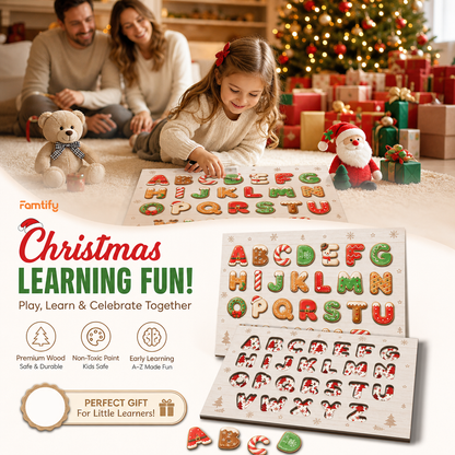 Christmas cookie alphabet large wooden puzzle board for kids