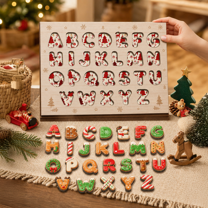 Christmas cookie alphabet large wooden puzzle board for kids