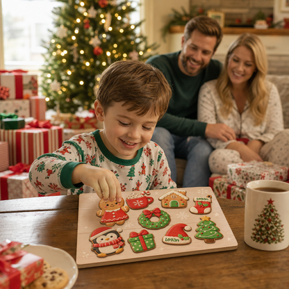 Personalized Christmas gingerbread cookie large wooden puzzle board for kids