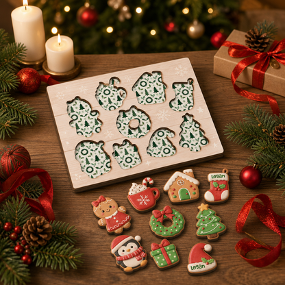 Personalized Christmas gingerbread cookie large wooden puzzle board for kids