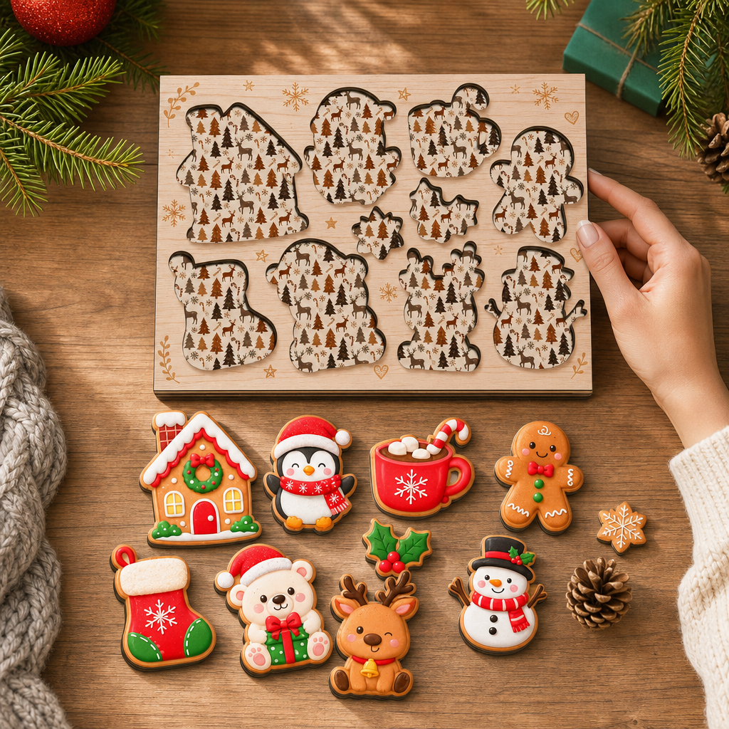 Christmas cookie friends large wooden puzzle board for kids
