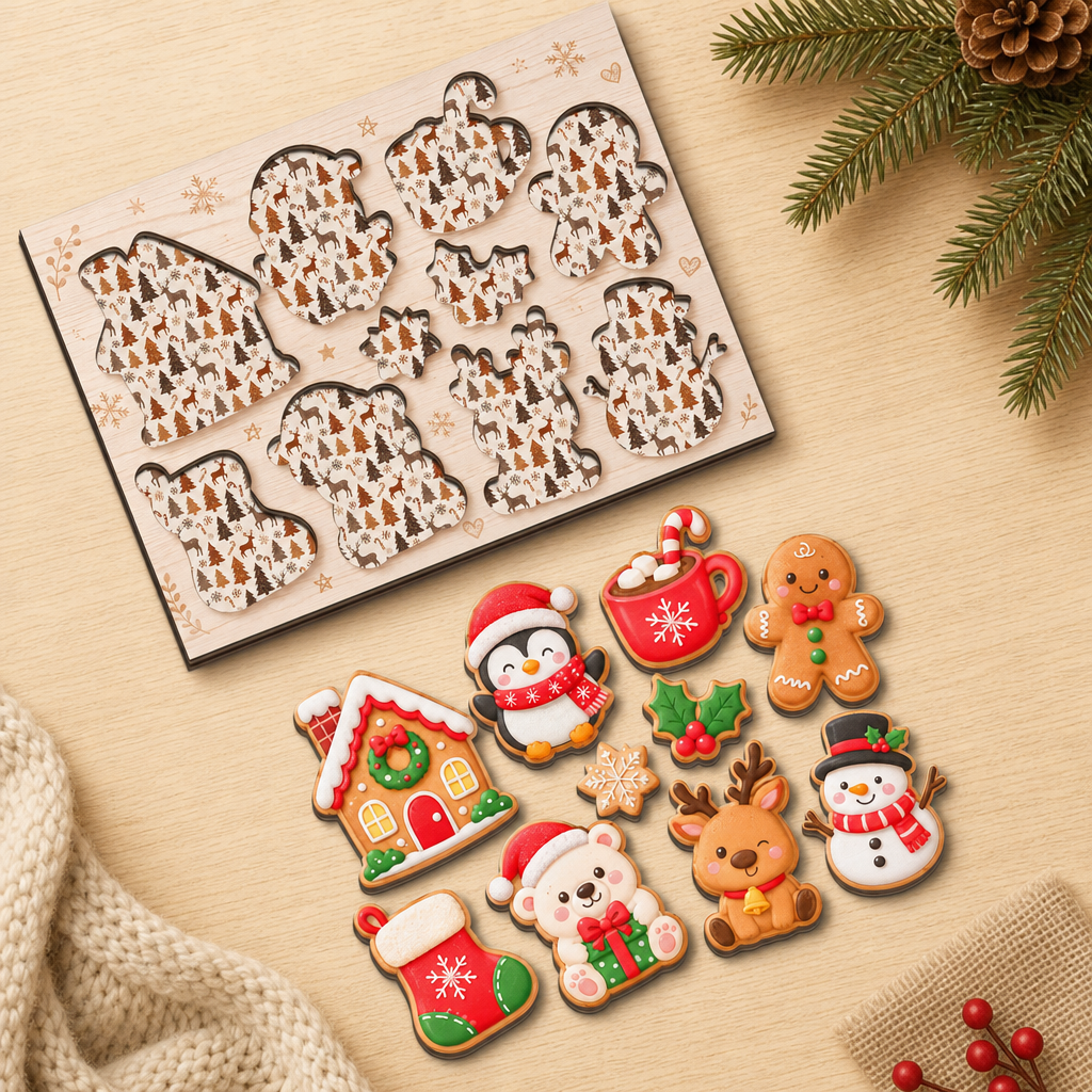 Christmas cookie friends large wooden puzzle board for kids