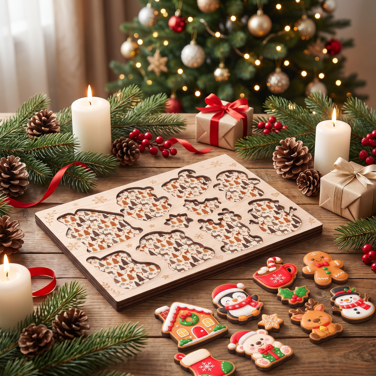 Christmas cookie friends large wooden puzzle board for kids