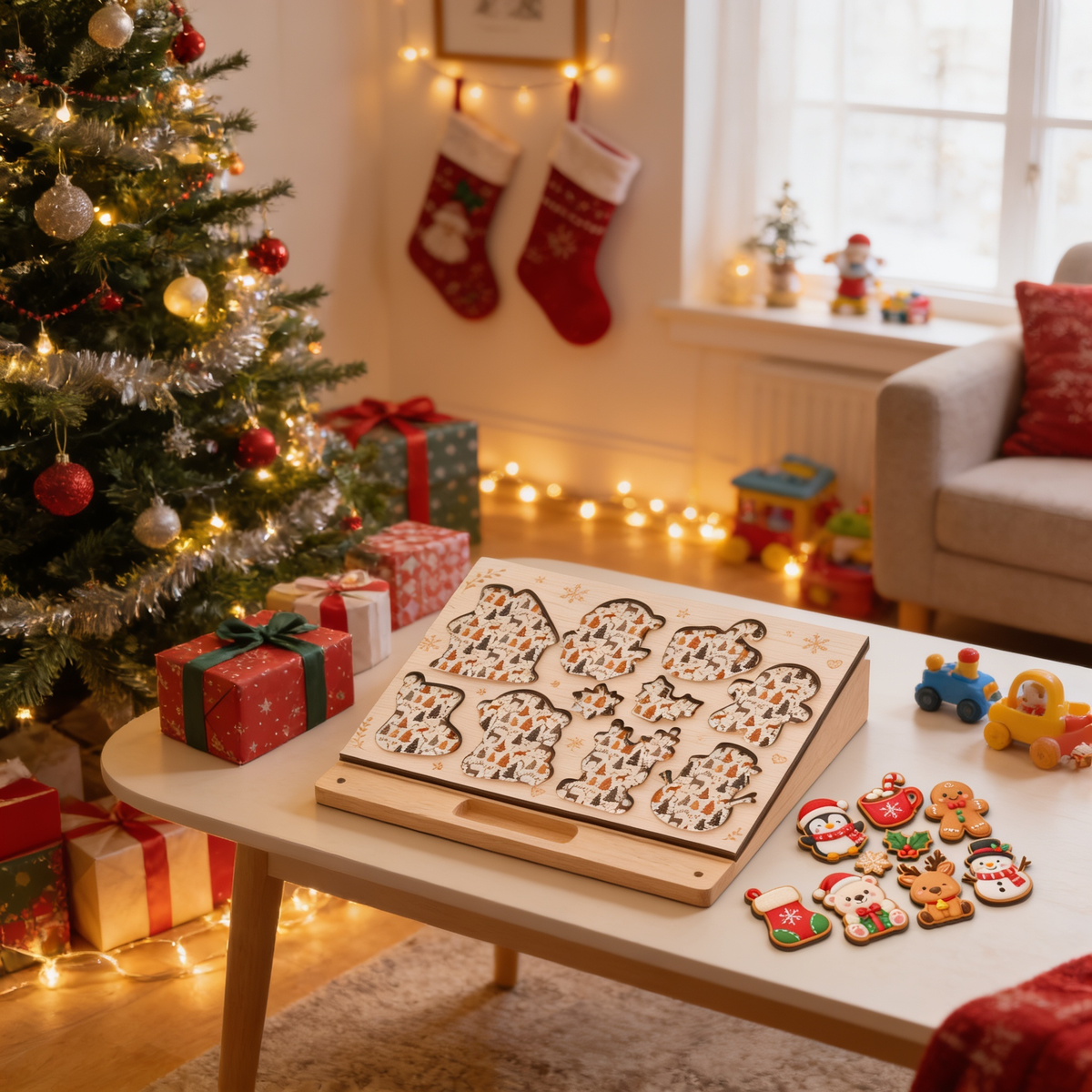 Christmas cookie friends large wooden puzzle board for kids