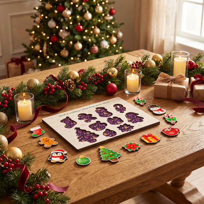 Personalized Santa is watching name large wooden puzzle board for kids