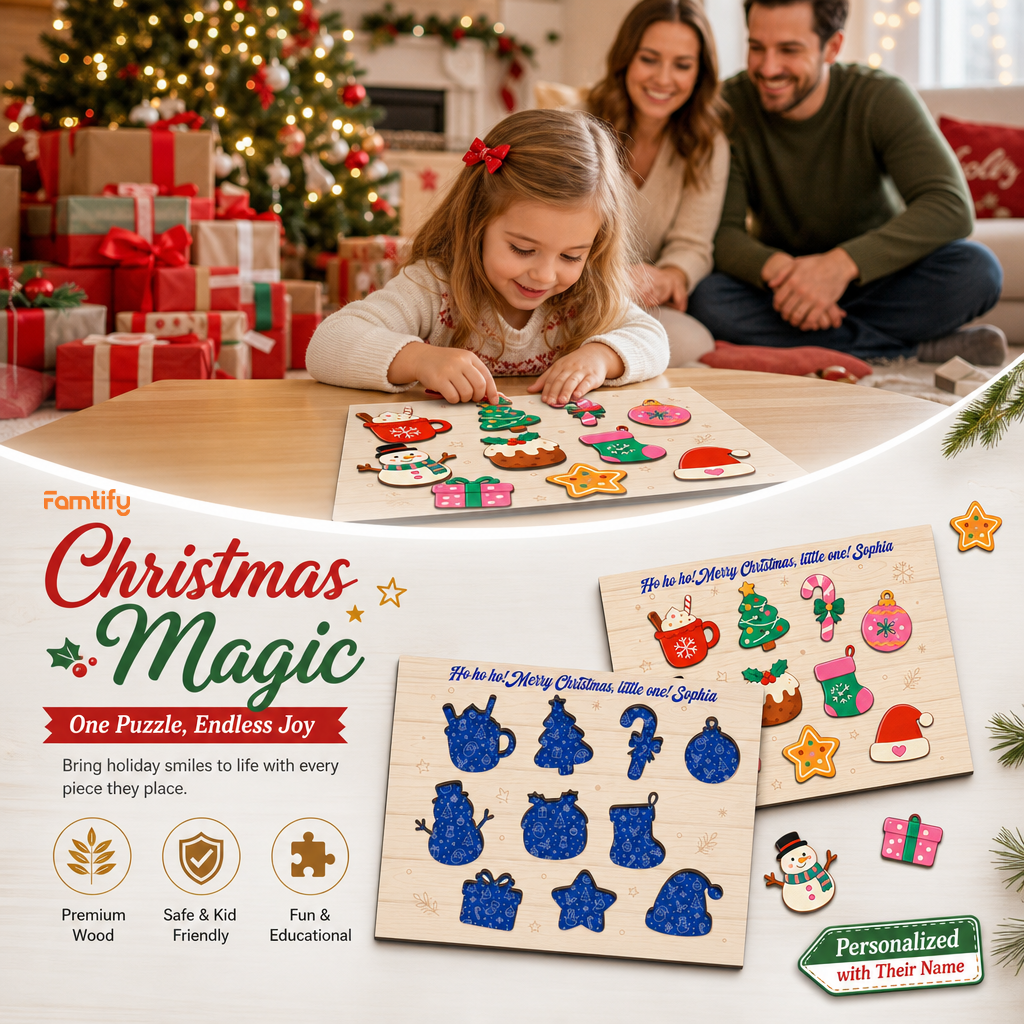 Personalized Ho Ho Ho little one name large wooden puzzle board for kids