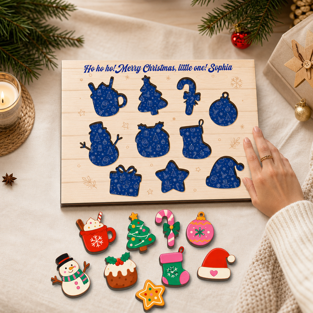 Personalized Ho Ho Ho little one name large wooden puzzle board for kids